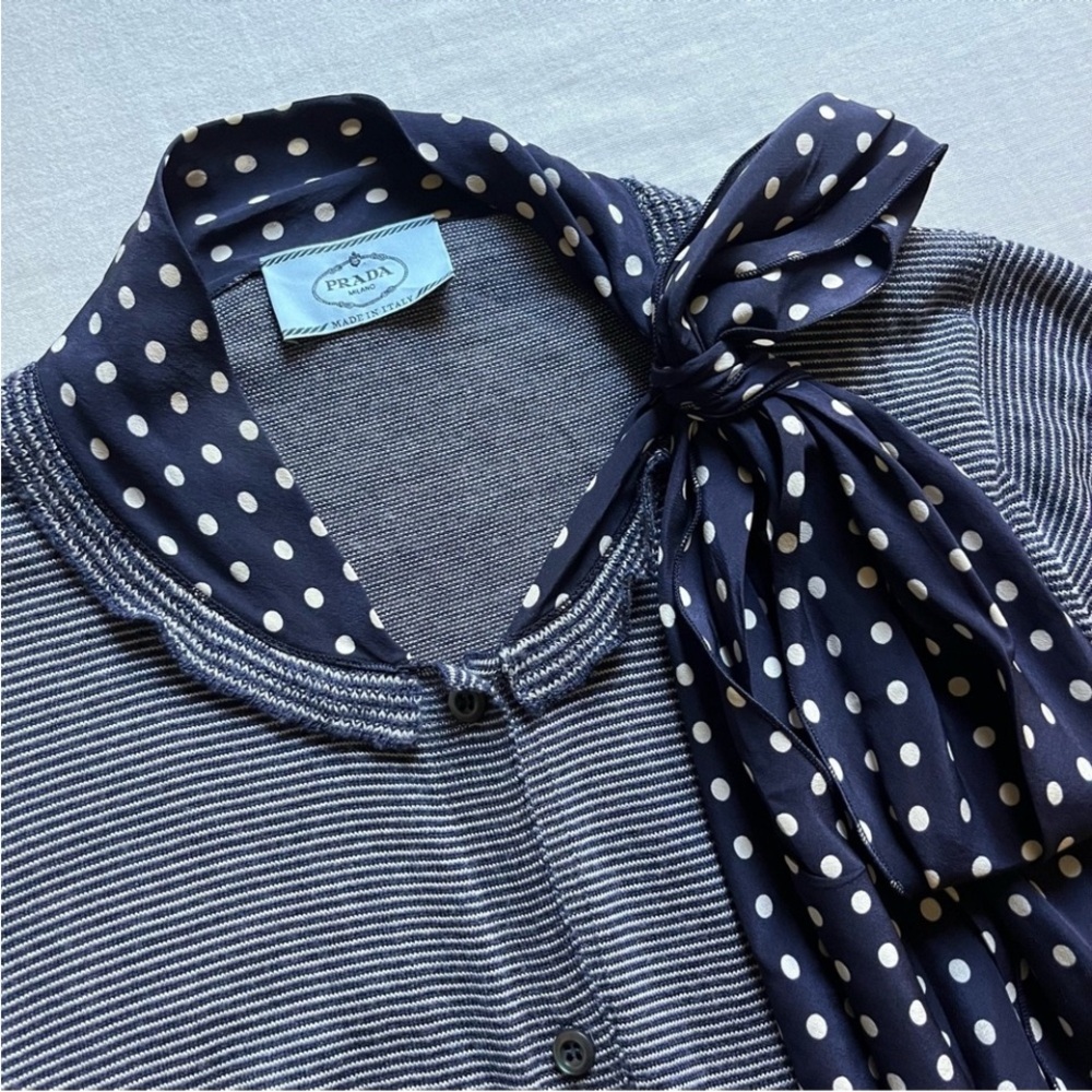 Authentic Prada button up with Polka Dot Scarf - Picture 5 of 11
